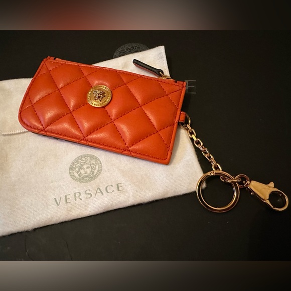 Versace Medusa Quilted orange leather zipper card case wallet NEW (AUTHE… - Picture 12 of 16